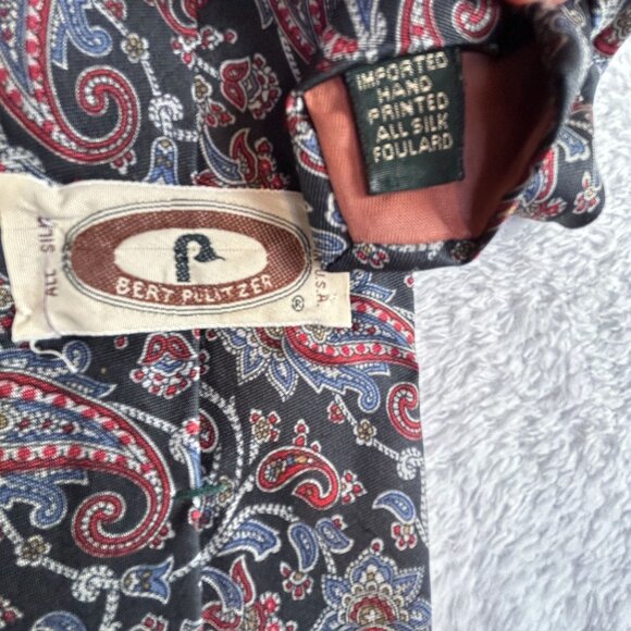 Bert Pulitzer Men’s Silk Tie Paisley Imported Classic Neckwear Hand Printed - Picture 2 of 4